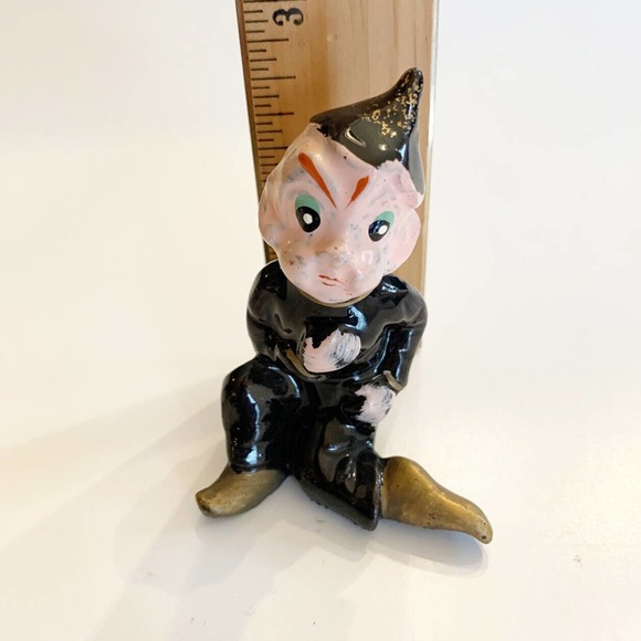Vintage Elf Figurine Pixie Sprite Ceramic Black Sitting Japan 3" - Picture 4 of 9